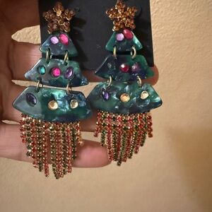nOir Jewelry Green Layered Christmas tree Drop Earrings with Gold Accents